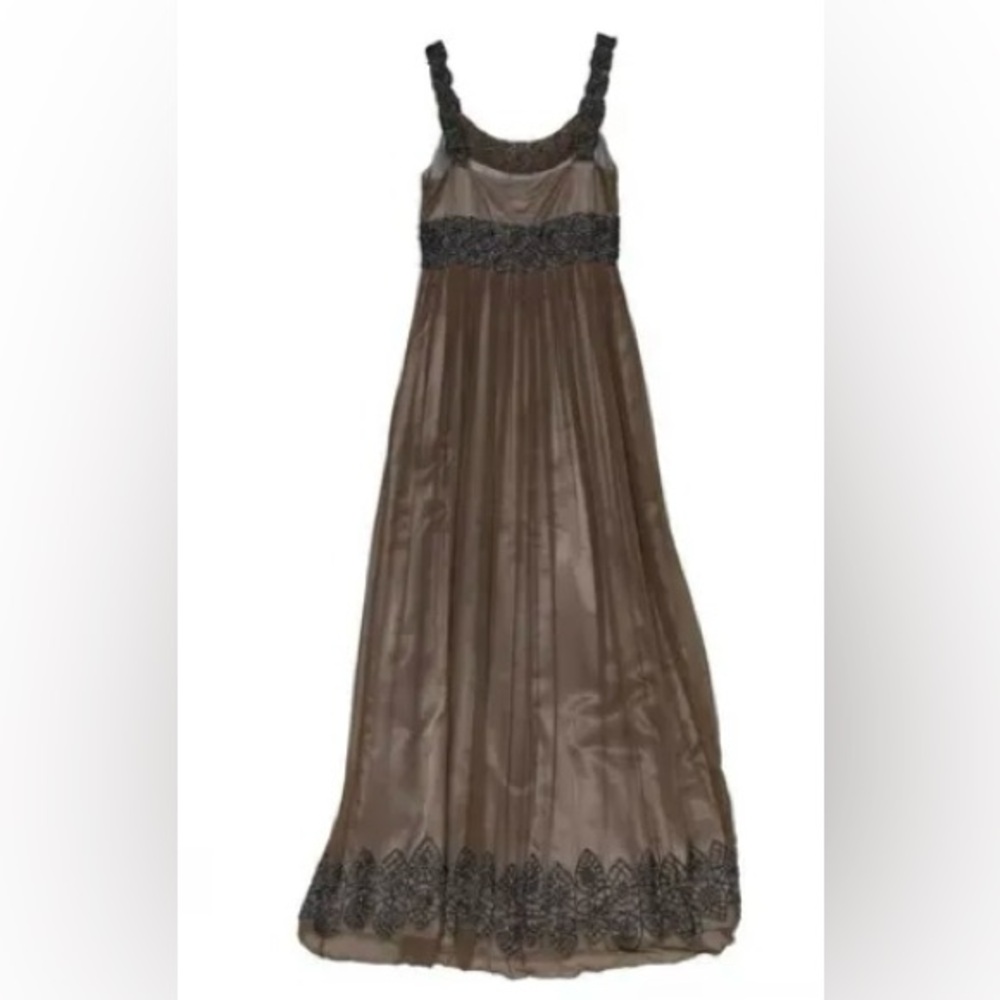 Adrianna Papell Silk Elegant Beaded Brown Chiffon Dress/Gown Size 14W